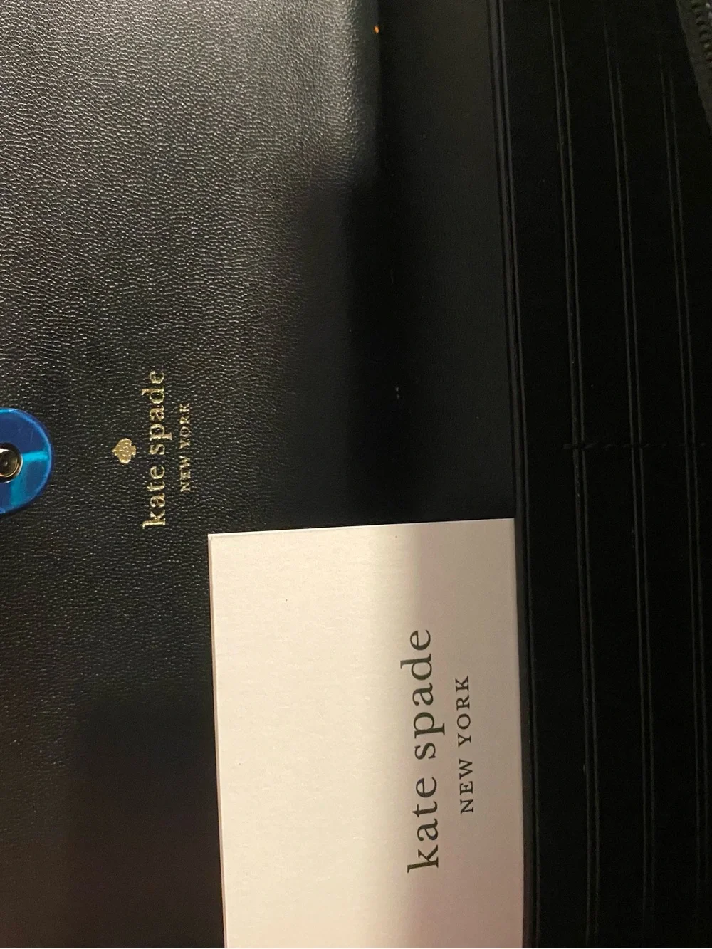 kate spade Black Glitter Foldover Clutch Wallet with Gold Logo